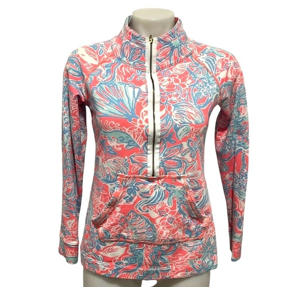 Lilly Pulitzer Tops - Lilly Pulitzer skipper 1/4 zip pullover in pink sun ray summer size XS